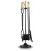 Rustic Wrought Iron 5 Pieces Fireplace Tool Set with Poker Tongs Broom Shovel and Stand 11