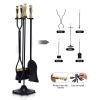 Rustic Wrought Iron 5 Pieces Fireplace Tool Set with Poker Tongs Broom Shovel and Stand 15