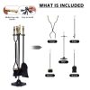 Rustic Wrought Iron 5 Pieces Fireplace Tool Set with Poker Tongs Broom Shovel and Stand 16