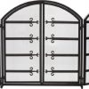 S148 Black 3 Fold Wrought Iron Arched Panel Screen - 32 inch