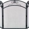 S165 Black 3 Fold Wrought Iron Arched Panel Screen - 32 inch