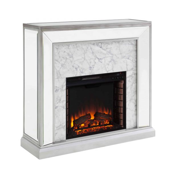 Shroplynn Mirrored Faux Marble Electric Fireplace by Chateau Lyon 14