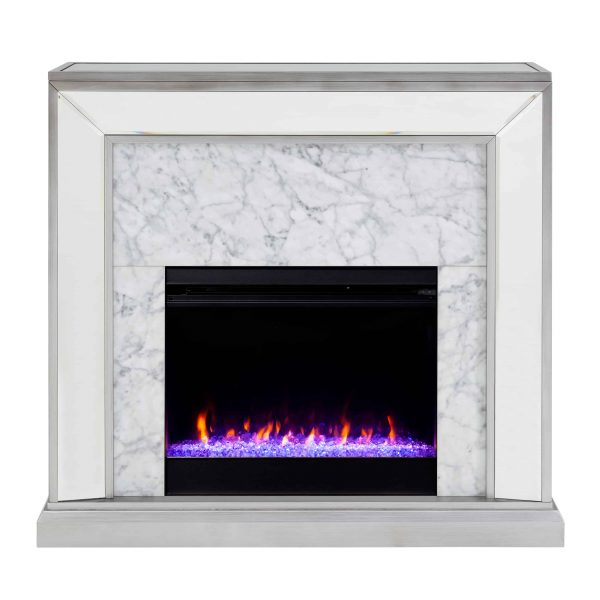 Shroplynn Mirrored Faux Stone Fireplace with Color Changing Firebox by Chateau Lyon 3