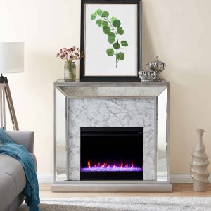 Shroplynn Mirrored Faux Stone Fireplace with Color Changing Firebox by Chateau Lyon