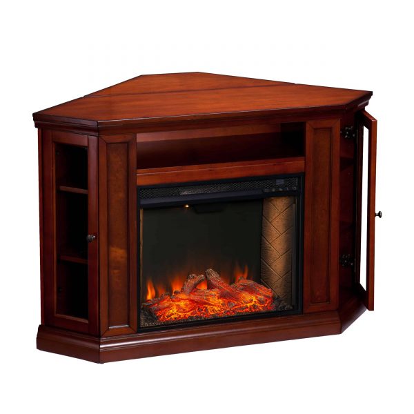 Silverado Smart Corner Fireplace w/ Storage – Brown Mahogany 1