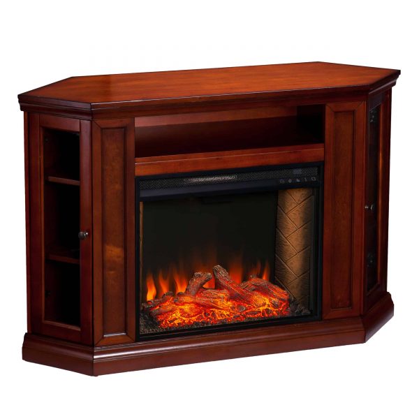 Silverado Smart Corner Fireplace w/ Storage – Brown Mahogany 11