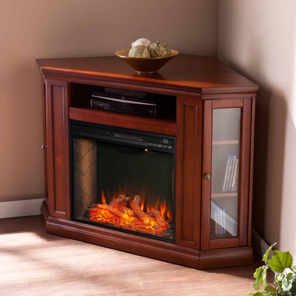 Silverado Smart Corner Fireplace w/ Storage – Brown Mahogany 5