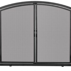 Single Panel Black Iron Fireplace Screen With Doors- Large