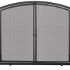Single Panel Black Iron Fireplace Screen with Doors