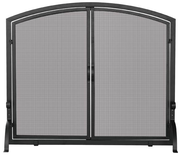 Single Panel Black Iron Fireplace Screen with Doors