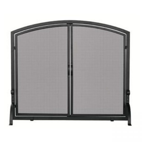 Single Panel Black Wrought Iron Screen With Doors- Large