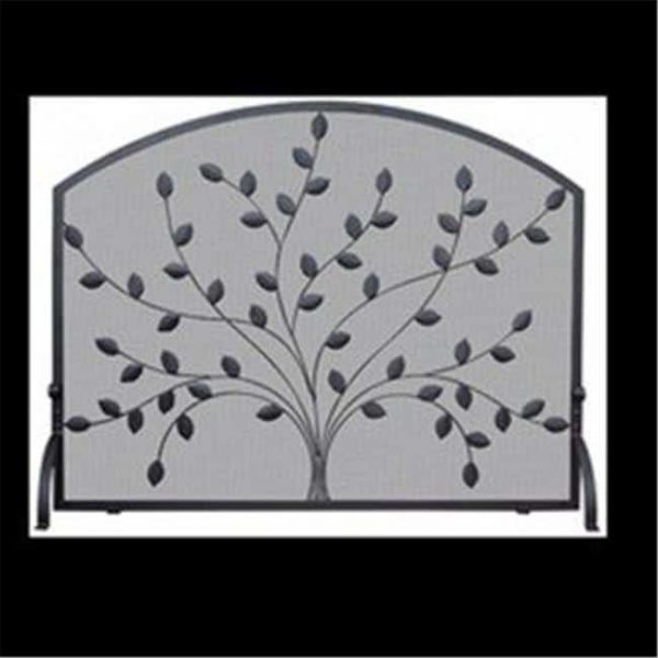 Single Panel Black Wrought Iron Screen With Leaves