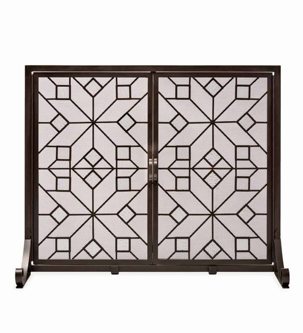 Small American Star Fireplace Fire Screen with Glass Accents and Doors