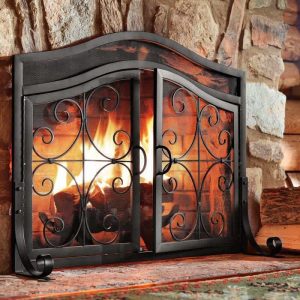 Small Crest Fireplace Screen with Doors