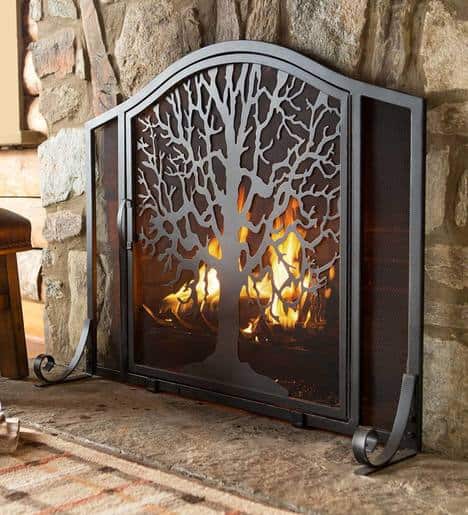 Small Tree of Life Metal Fireplace Fire Screen with Door 3