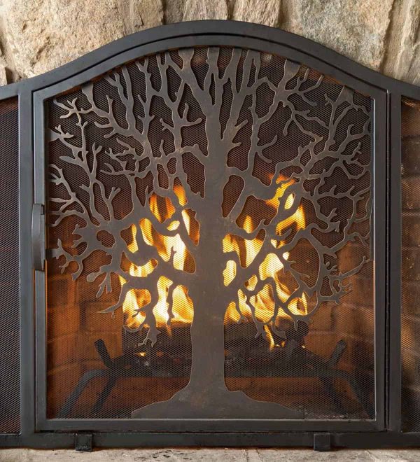 Small Tree of Life Metal Fireplace Fire Screen with Door 4
