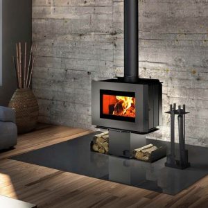 Soho Wood Stove w/Black Side Panels and Two Sided Pedestal