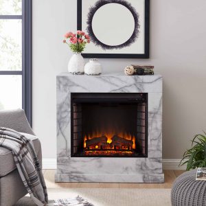 Southern Enterprises Claredale Electric Fireplace with Marble Top