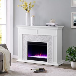 Southern Enterprises Color Changing Marble Tiled Fireplace