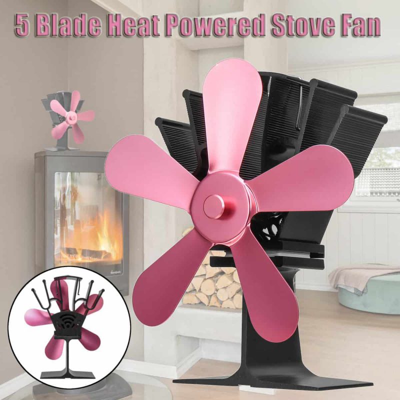 Stove Fan 5 Blades Fuel Saving Heat Powered For Wood Burner Fireplace Eco