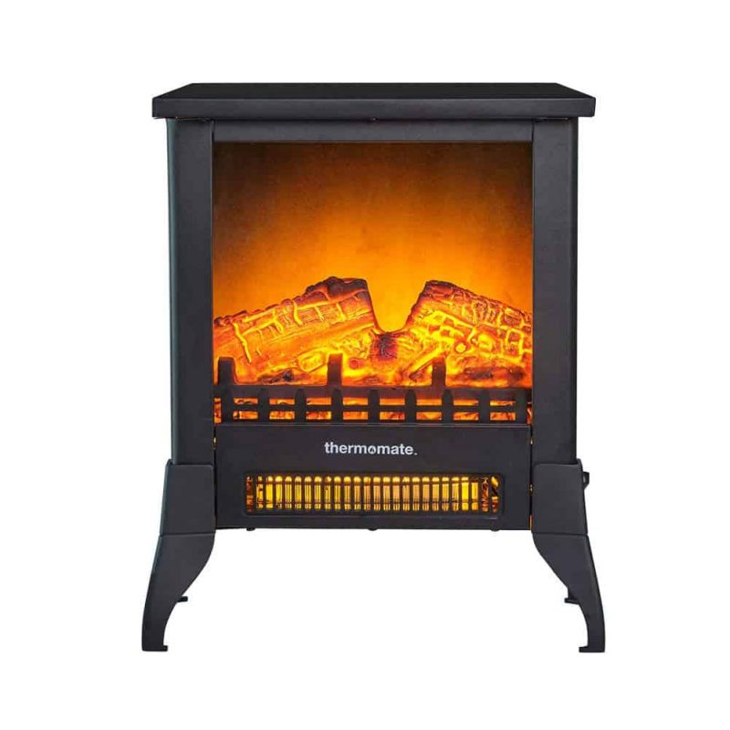 Thermomate 15" Freestanding Black Portable Electric Fireplace with Realistic Flame and Burning Log Effect