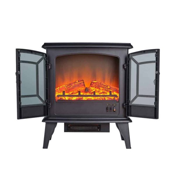 Thermomate 20" Freestanding Black Portable Electric Fireplace with Realistic Flame and Burning Log Effect , CSA Approved 2