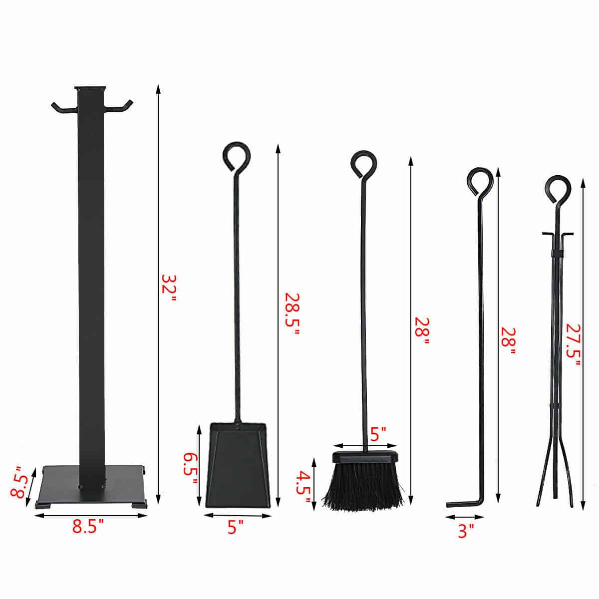 Topbuy 5pc Iron Fire Place Tool set Fireplace Tools Set Stand Hearth ...