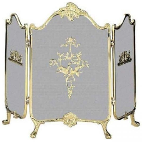 UniFlame S-9099 Three Panel Fold Ornate Fully Cast Solid Brass Screen