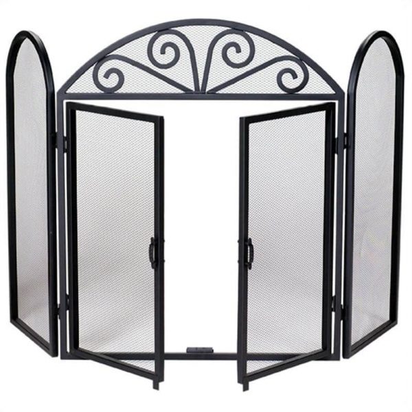 Uniflame 3 Fold Wrought Iron Screen with Opening Doors