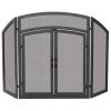 Uniflame 3 Panel Black Wrought Iron Arch Top Fireplace Screen with Doors