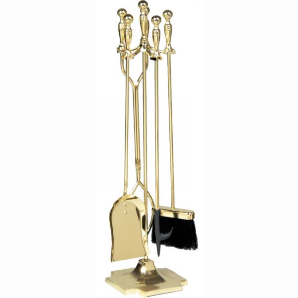 Uniflame 5-Piece Fireplace Toolset, Polished Brass and Black Finish 1