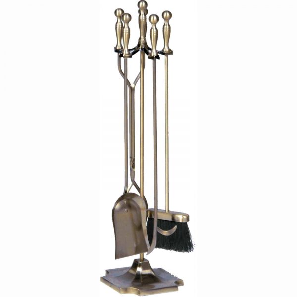 Uniflame 5-Piece Fireplace Toolset, Polished Brass and Black Finish 2
