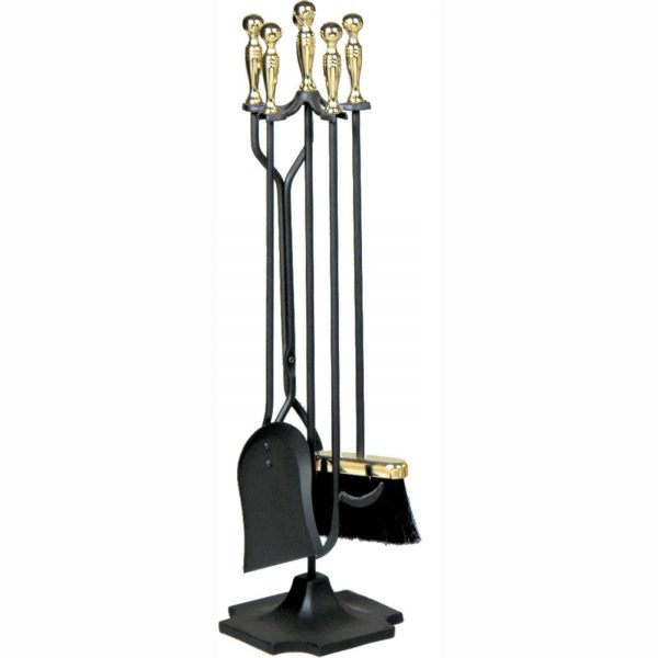 Uniflame 5-Piece Fireplace Toolset, Polished Brass and Black Finish 3