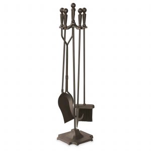 5pc Bronze Fireset with Ball Handles and Pedestal Base