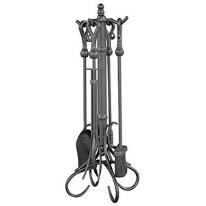Uniflame F-1174 5 Piece Olde World Iron Fireset with Heavy Crook Handles