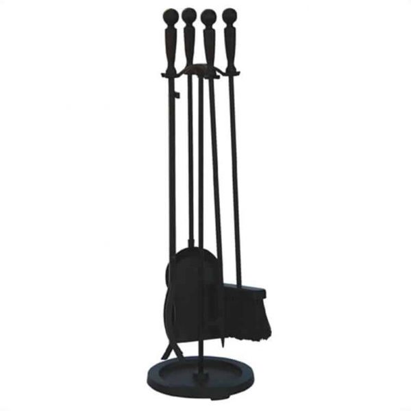 Uniflame F-1583B 5 Piece Brushed Black Finish Fire Set with Double Rods 1