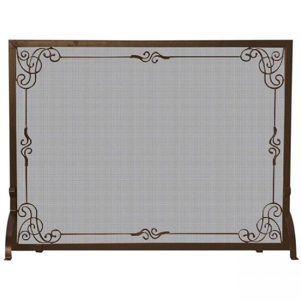 Uniflame S-1615 Bronze Single-Panel Fireplace Screen with Decorative Scroll