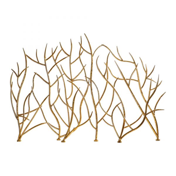 Uttermost 18796 Bright Gold Leaf Gold Branches 48" Wide Iron Fire Screen By Jim Parsons