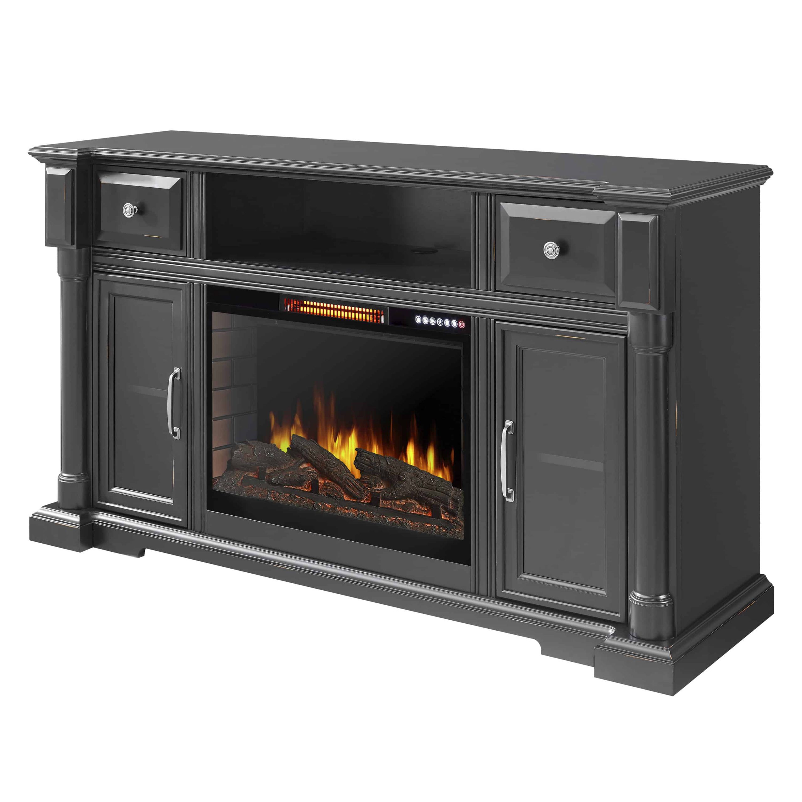 Vermont 60in Media Electric Fireplace with Bluetooth in Aged Black