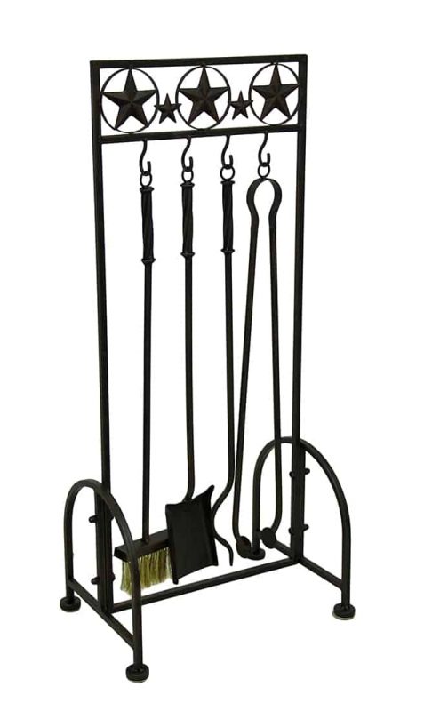 Western Stars Rustic Brown Metal 5 Piece Fireplace Tool Set