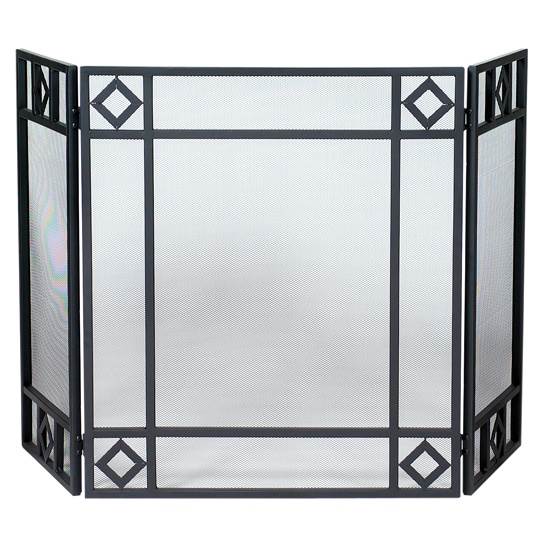 Wrought Iron Fireplace Screen with 3 Diamond-Accented Panels