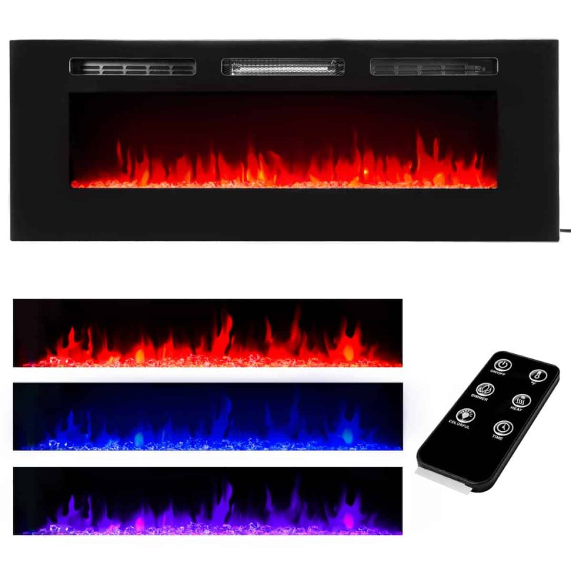 XtremepowerUS 50" Dual Insert Mount / In-Wall Recessed Wall Mount Electric Fireplace Insert Heater Adjustable Flame Remote Control