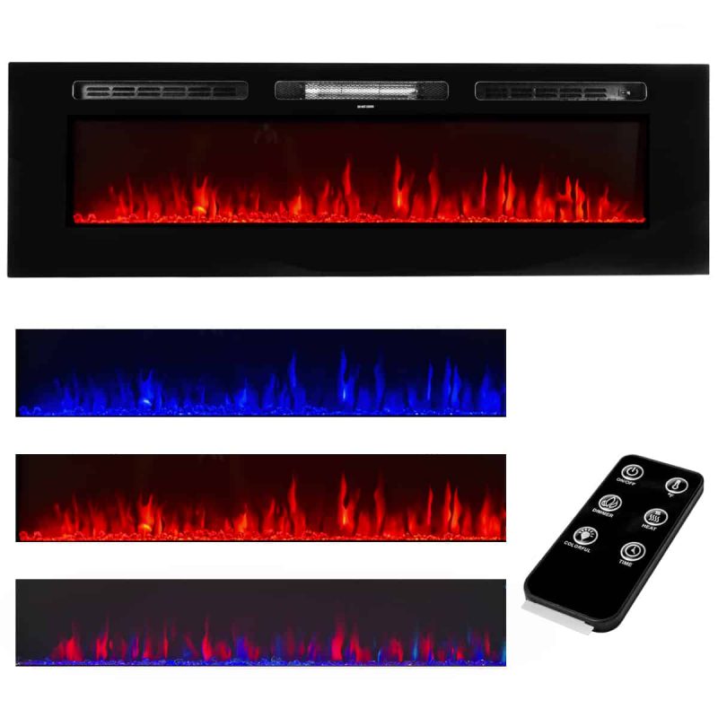 XtremepowerUS 60" 1500W In-Wall Recessed Electric Fireplace Heater w/ Remote Control