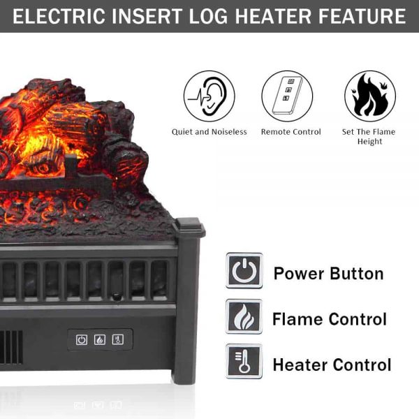 ZOKOP 23" Electric Fireplace Log Insert Heater with Ember Bed & Remote Controller, Black 4