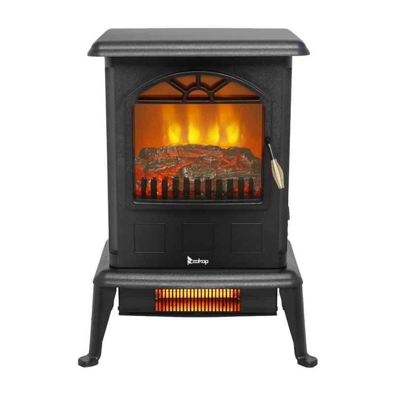 Zimtown 1500W Free Standing Electric 1500W Fireplace Heater Fire Flame Stove Wood Adjustable