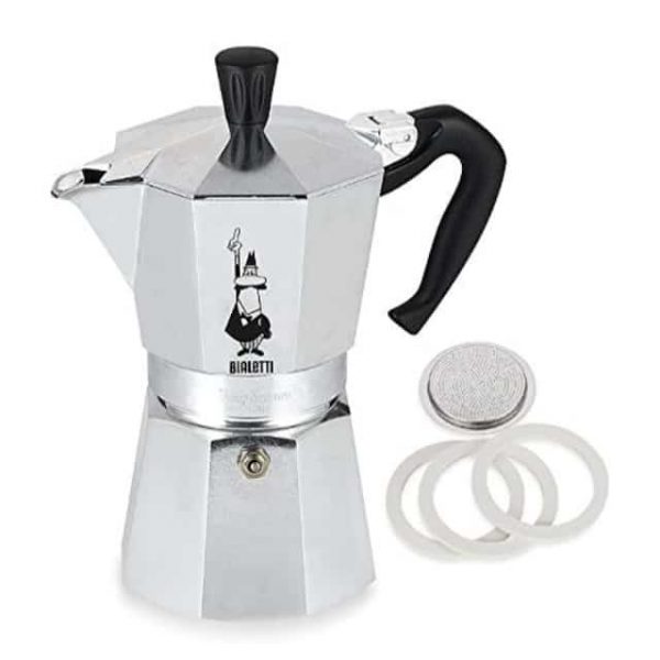 bialetti moka express aluminum 6 cup stove-top espresso maker with replacement filter and gaskets
