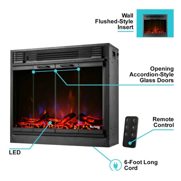 e-Flame USA 26" Traditional LED Electric Fireplace Insert w/Remote Control 4