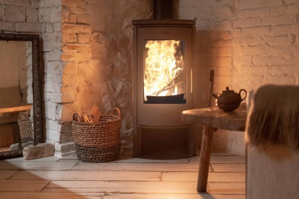 Wood stove fireplace in comfort cozy house