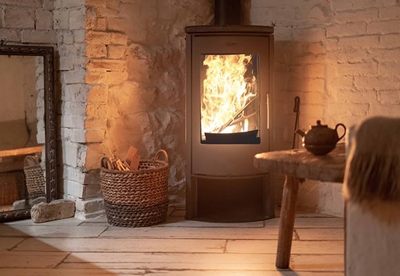 Wood stove fireplace in comfort cozy house